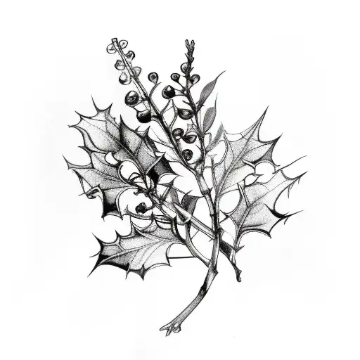 holly berries and leaves with gladiolus flowers and leaves forearm sleeve tattoo design idea