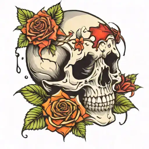 Skull with roses and tear drops tattoo design idea