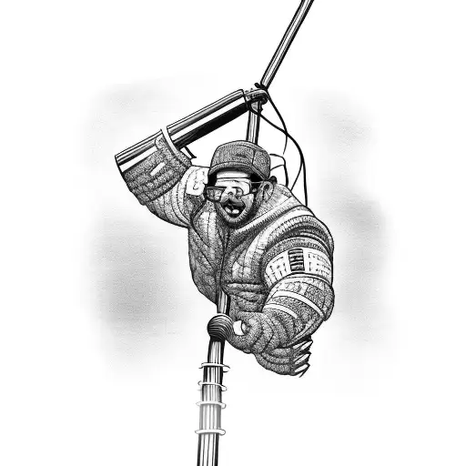 An intricate design of a power lineman climbing a pole surrounded by bolts of electricity tattoo design idea
