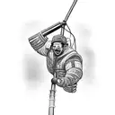 An intricate design of a power lineman climbing a pole surrounded by bolts of electricity tattoo design idea