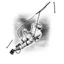 An intricate design of a power lineman climbing a pole surrounded by bolts of electricity tattoo design idea