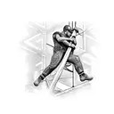 An intricate design of a power lineman climbing a pole surrounded by bolts of electricity tattoo design idea