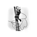 An intricate design of a power lineman climbing a pole surrounded by bolts of electricity tattoo design idea