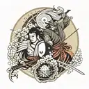 Samurai yin and Yang  tattoo design idea