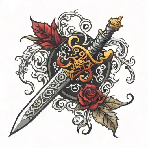 crimson velvet dagger on silk tattoo design idea