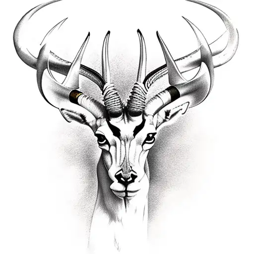 fierce muscular Springbok with skull as head tattoo design idea