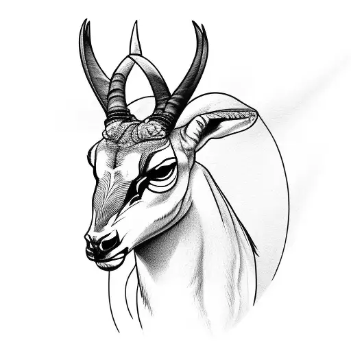 fierce muscular Springbok with skull as head tattoo design idea