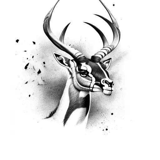 fierce muscular Springbok rugby with skull as head tattoo design idea