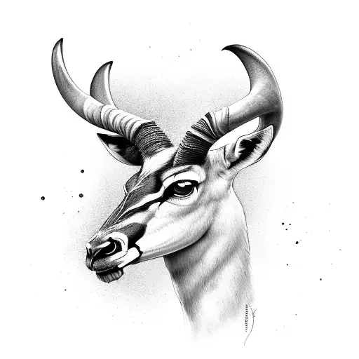 fierce muscular Springbok with skull as head tattoo design idea