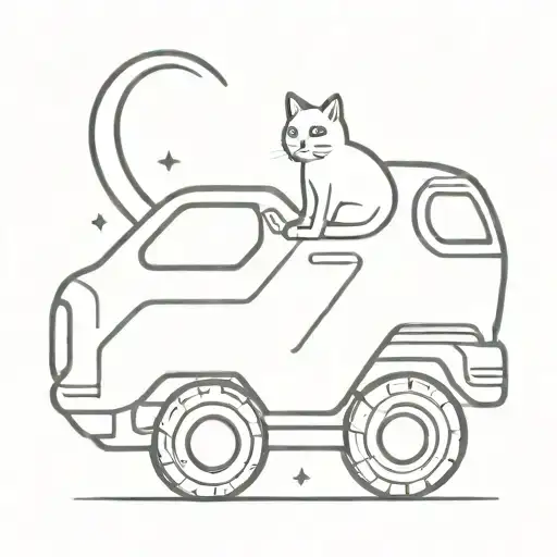 space cat with offroad car tattoo design idea