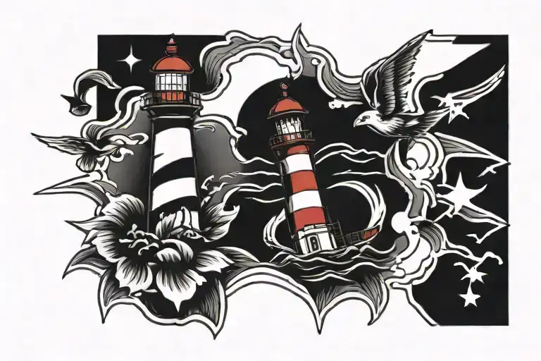Lighthouse at sea tattoo design idea