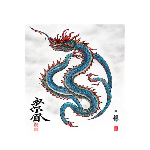 fine line, long dragon siloutte entirely made out with lightning tattoo design idea