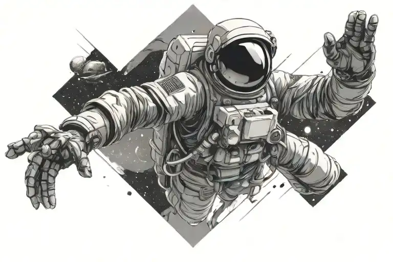 background of tattoo of astronaut in spacesuit coming out of rhombus teleport tattoo design idea