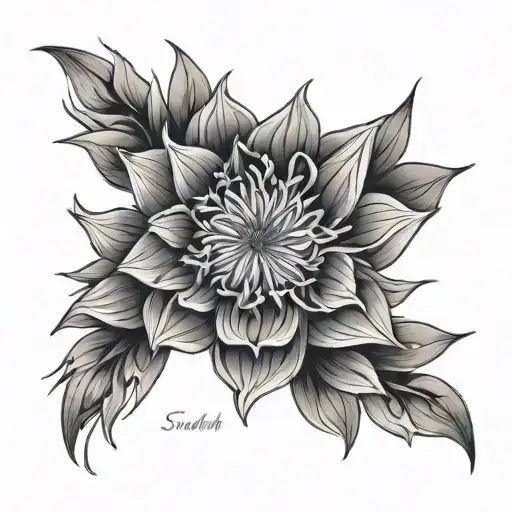 cornflower on the upper arm with the Name "Sarah" tattoo design idea