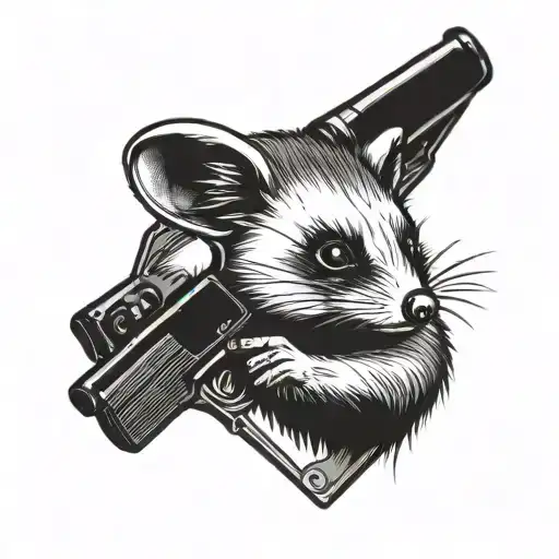 opossum in tactical stance with sawed off shotgun  tattoo design idea