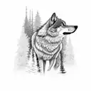 pine tree forest hiding wolf silhouette tattoo design idea