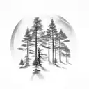 pine tree forest hiding wolf silhouette tattoo design idea
