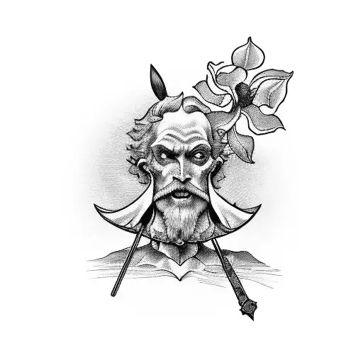 don quixote over rocinante holding a spear of orchids tattoo design idea