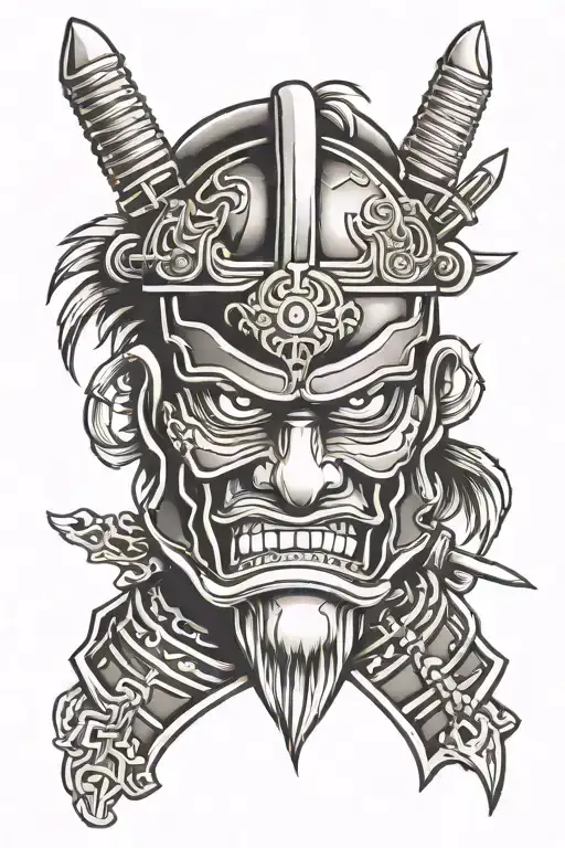 japanese samurai mask on knee cap tattoo design idea