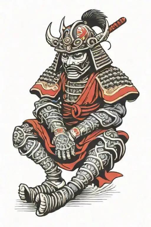 japanese samurai mask on knee cap tattoo design idea