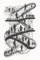 multiple small people walking on lines that represent life each at different stages sometimes intersecting tattoo design idea