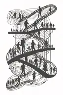 multiple small people walking on lines that represent life each at different stages sometimes intersecting tattoo design idea