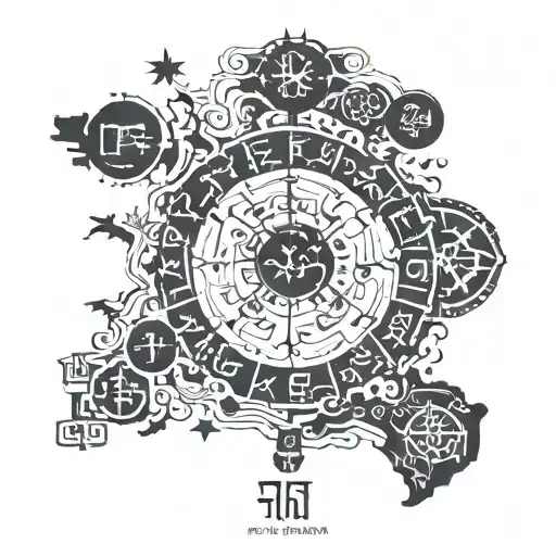 Ancient Turkish states map incorporating Turkic alphabet symbols tattoo design idea