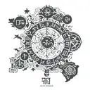 Ancient Turkish states map incorporating Turkic alphabet symbols tattoo design idea