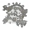 Ancient Turkish states map incorporating Turkic alphabet symbols tattoo design idea