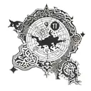 Ancient Turkish states map incorporating Turkic alphabet symbols tattoo design idea