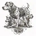 A cybernetic dog playing video games with its family tattoo design idea