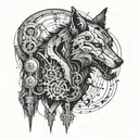 A mechanical wolf inspired by alternative metal album cover art tattoo design idea