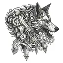A mechanical wolf inspired by alternative metal album cover art tattoo design idea