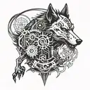A mechanical wolf inspired by alternative metal album cover art tattoo design idea