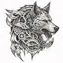 A mechanical wolf inspired by alternative metal album cover art tattoo design idea