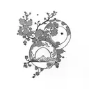 moon with cherry blossoms tattoo design idea