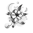 moon with cherry blossoms tattoo design idea