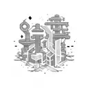 20th anniversary multiple companies + gold mine in the background tattoo design idea
