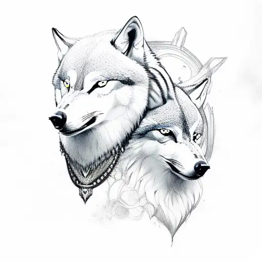 Odin two wolves two ravens  tattoo design idea