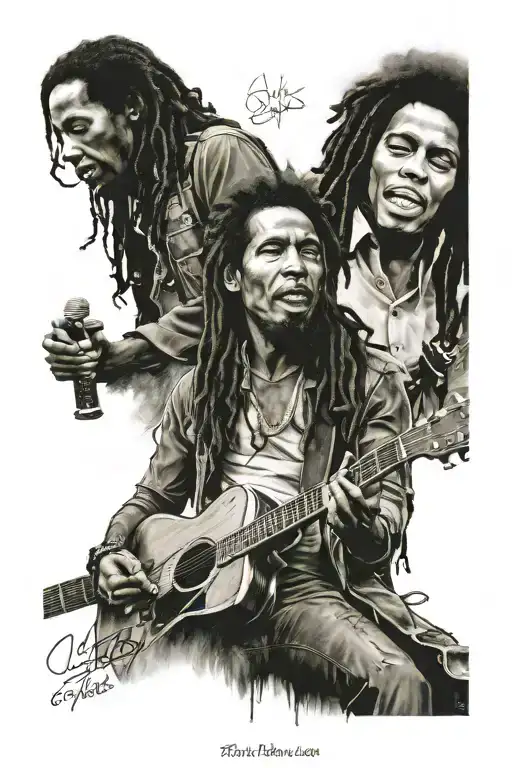 Bob marley Elvis Presley Michael Jackson with Notes  tattoo design idea