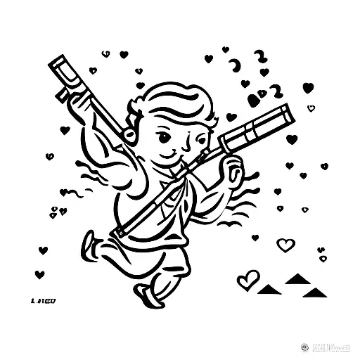 cupid with an ak 47 smoking a cigarrette tattoo design idea