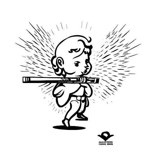 cupid with an ak 47 smoking a cigarrette tattoo design idea