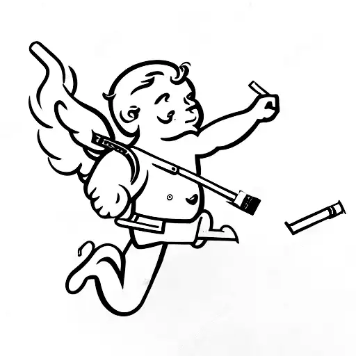 cupid with an ak 47 smoking a cigarrette tattoo design idea