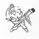 cupid with an ak smoking a cigarrette tattoo design idea