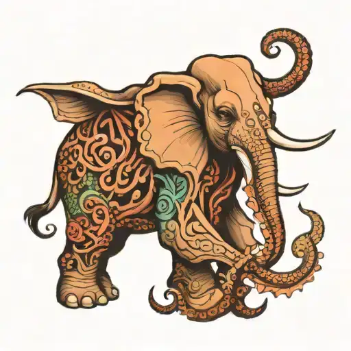 elephant octopus mix tattoo design idea