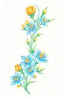 honeysuckle and orange marigold flowers intertwined tattoo design idea