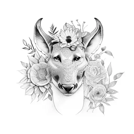 flowers and plants with an animal of courage included tattoo design idea