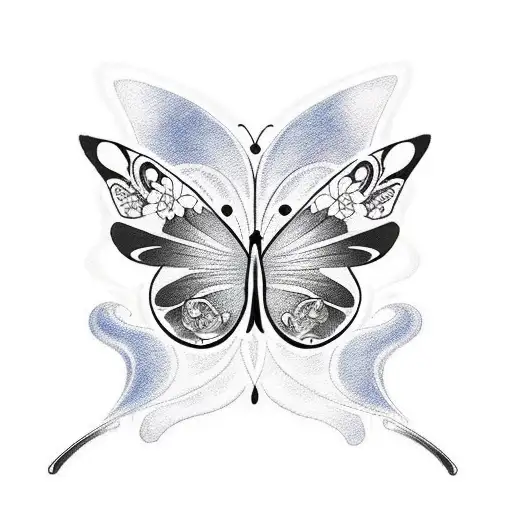 This design features a butterfly and a cat combined to symbolize metamorphosis. The butterfly represents transformation  tattoo design idea