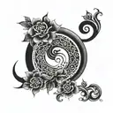 A tattoo design featuring the date 12-04-2006 incorporated into a yin and yang symbol tattoo design idea