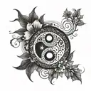 A tattoo design featuring the date 12-04-2006 incorporated into a yin and yang symbol tattoo design idea